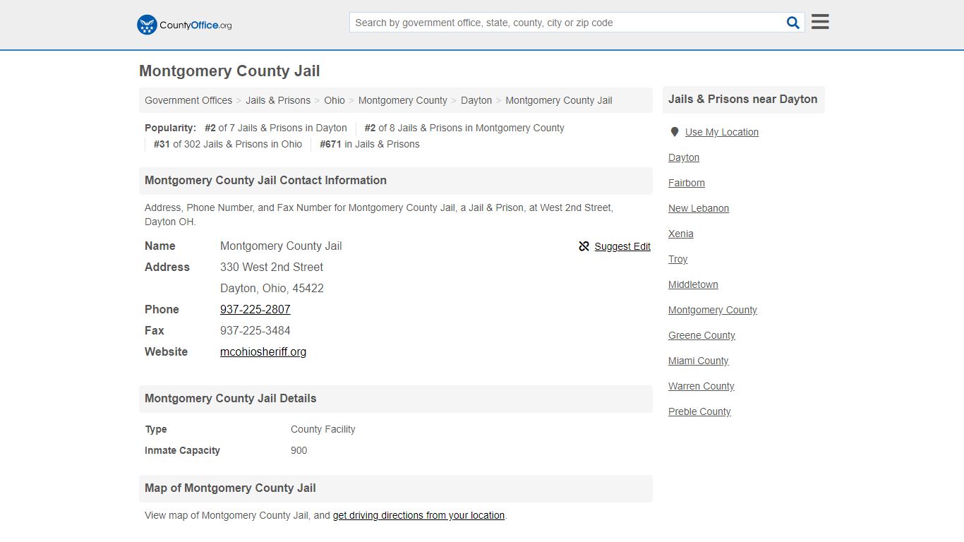 Montgomery County Jail - Dayton, OH (Address, Phone, and Fax)